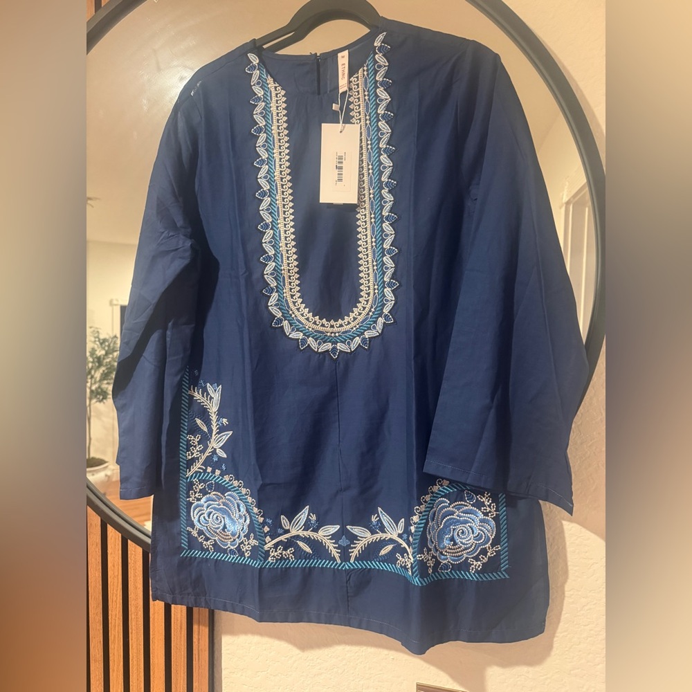 Ethnic Indian Wear Navy Blue Kurta with Embroidered Details